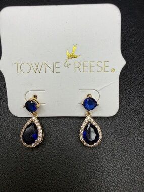 Towne & Reese Gold Blue Teardrop Crystal Drop Earrings